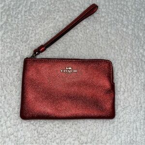 Coach Metallic Red Pebble Leather Wristlet